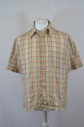 Vintage 90s beige multicolour check nerdy short sleeve shirt size large